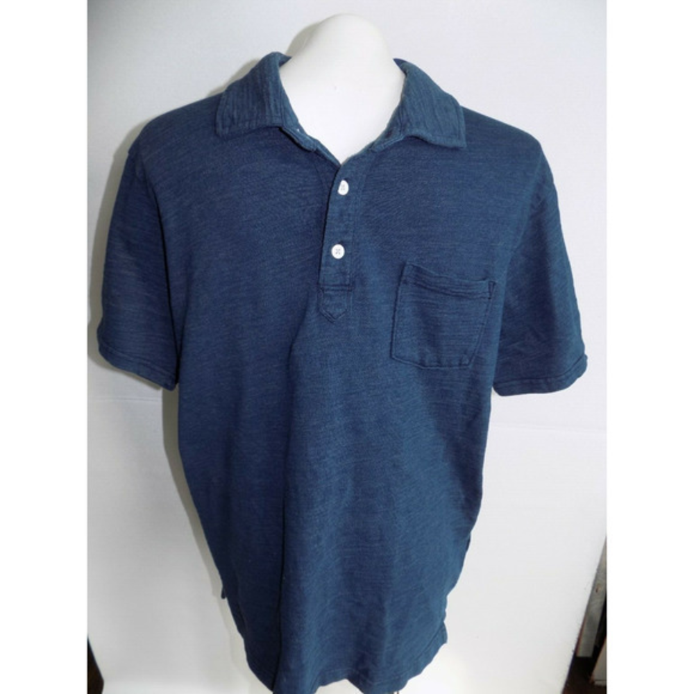 Levis Mens Slub Knit Polo Shirt Large Blue Short Sleeve Pocket Two Button